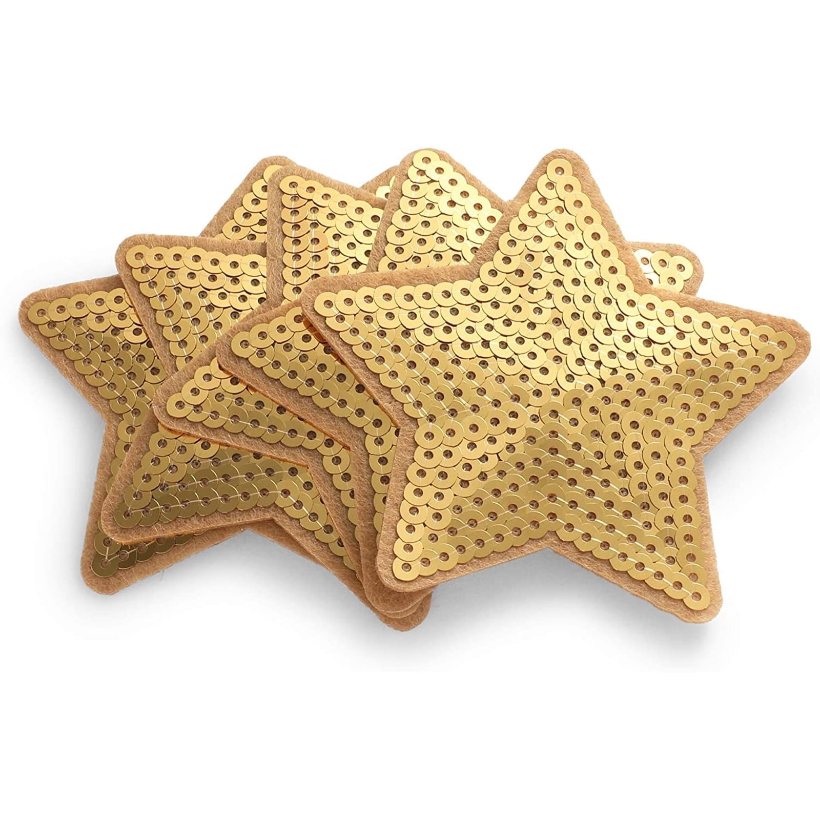 STAR IRON ON BADGE SEW ON PATCH GOLD SEQUINNED EMBROIDERED APPLIQUE 