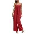 thumbnail image 1 of Pantalones de Pierna Ancha Casual Pecho Plisado Correa de Espalda Suelto para Primavera Verano, 1 of 9