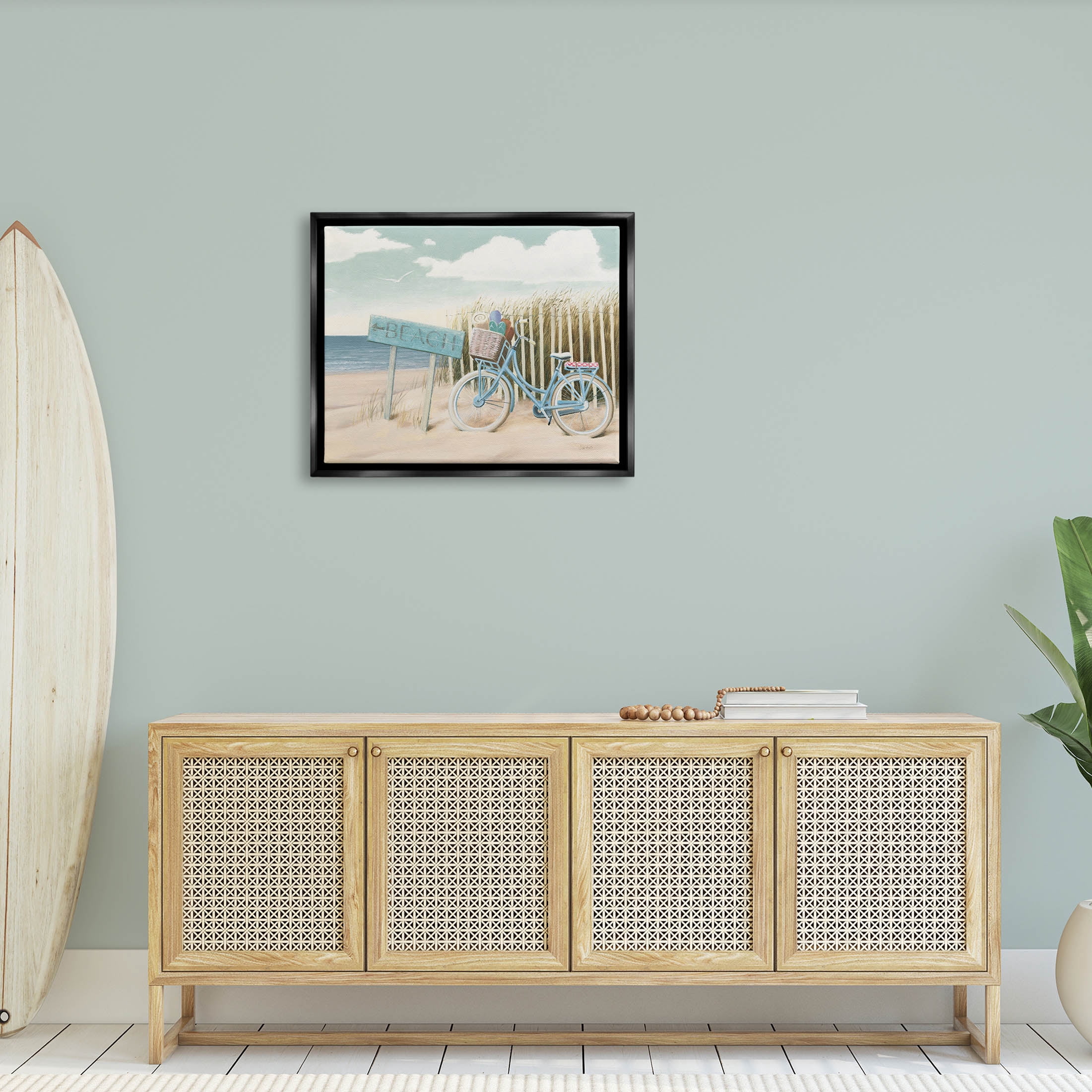 Stupell Industries Beach Cruiser Blue Bicycle Boast Graphic Art Jet Black Floating Framed Canvas Print Wall Art, Design by James Wiens