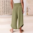 thumbnail image 5 of Mlqidk Cropped Linen Pants Women Summer Wide Leg High Elastic Waist Ruffle Hem Trouser Pants Casual Dressy Beach Vacation Capri Pants with Pockets Army Green M, 5 of 5