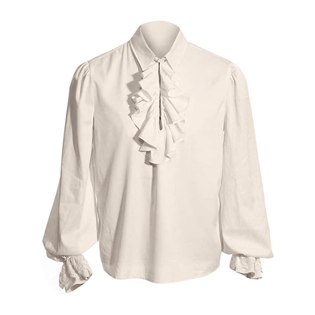 GigrtiJin Woman's Medieval Renaissance Steampunk Shirt Ruffle Long Sleeve Collar Solid Color Steampunk Pullover Tops