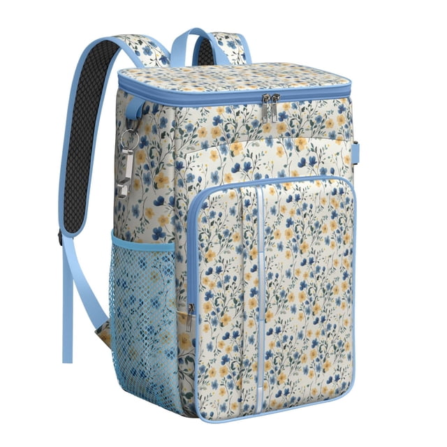 Bright Colorful Bloom Pattern Insulated Cooler Backpack, Leakproof Waterproof Lunch Backpack for Summer BBQs, Hiking, Fishing