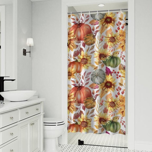 Fall Pumpkins Sunflowers Pattern Shower Curtain 36"x72" ,Bathroom Decorative Shower Curtains Set with 12 Hooks,Modern Waterproof Washable Shower Curtain