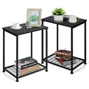 Oumilen Adult Modern Nightstand with Charging Station, Set of 2, Black