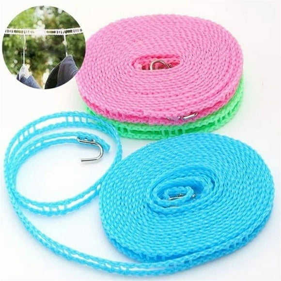 Corde à Linge Portable Coupe-Vent Antidérapante et Ajustable pour Voyage avec Design Aspect Clôture - Lot de 3 (16,4 Pi/5 m Chacun) Corde de Séchage Légère pour Usage Intérieur Extérieur, Camping, Salle de Bain
