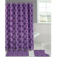 thumbnail image 2 of Elegant 15PC Set Bathroom Honey Geometric Design Purple Color Rug Softy Washable Includes : 1 Bath Mat 18"X 30",1 Bath Mat 17"X 17",12 Fabric Covered Hooks,1 Shower Curtain 70"X 72" Antislip, 2 of 2