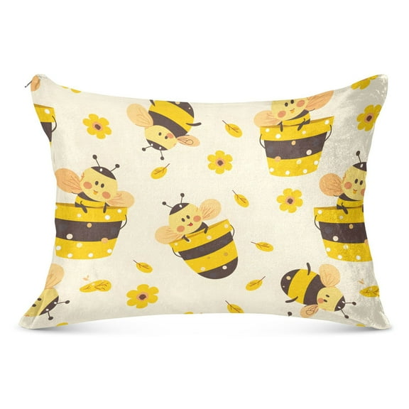 Cute Cartoon Bees and Flower Plush Pillow Cases Standard Size Ultra Soft Warm Pillowcases with Zipper 20"x26"