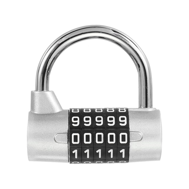 Combination Padlock, 5 Digit Gym Password Safety Padlock for Sports Locker Fence Toolbox Case Drawer Silver