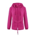 thumbnail image 2 of Rain Jackets for Women Full Zip Lightweight Hooded Stylish Coats Waterproof Fashionable Color Block Jacket, 2 of 8