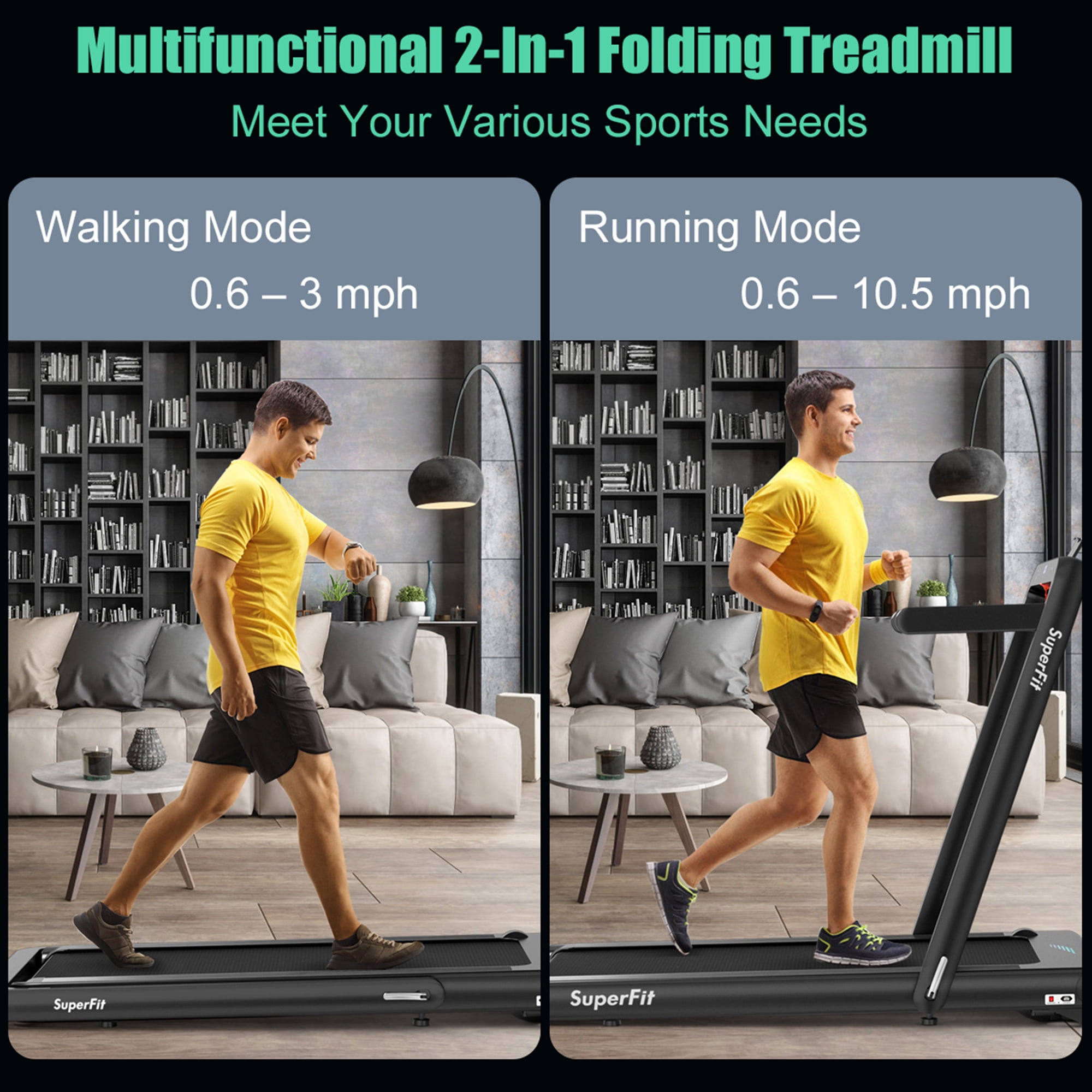 Gymax 2 in 1 Folding Treadmill  4.75HP Running Machine w/ APP & Remote Control Black