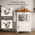 thumbnail image 4 of Rolling Kitchen Island Cart with Rubber Wood Countertop, Mobile Storage Cart Featuring Drawer, Cabinet, Shelf and Side Hooks, Compact Microwave Stand for Small Kitchen Spaces, White, 4 of 8