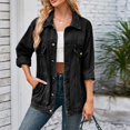 thumbnail image 4 of miqiqism Women's Denim Jacket With Pocket Casual Long Sleeve Vintage Jean Jackets Top Coat Basic Button Down Jacket Loose Boyfriend Pleated Tunic Blouses,Black,Medium, 4 of 6
