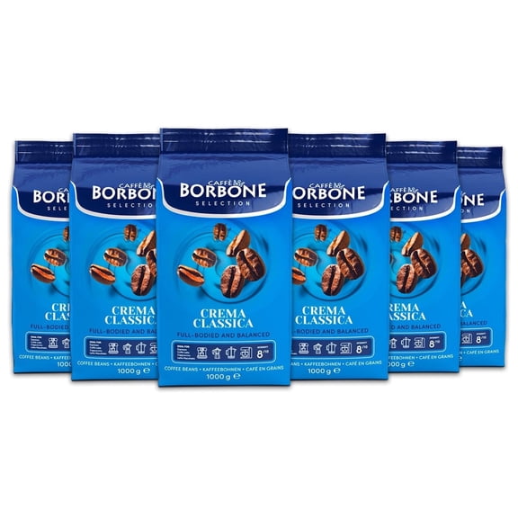 Caffè Borbone Crema Classica, Medium Roast Whole Bean Coffee 2.2 Pound Bag (Pack of 6)