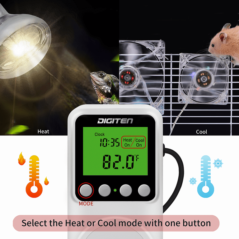 DIGITEN Temperature Controller Day/Night Temperature Controlled Outlet  Reptile Thermostat Timer Greenhouse Thermostat with Timer Heat Mat  Thermostat Outlet Heating Cooling Temp Control for Homebrewing - Walmart.com