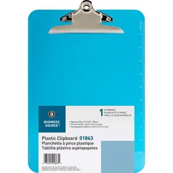 Business Source, BSN01863BX, Spring Clip Plastic Clipboard, 12 / Box, Blue