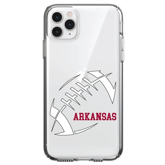 DistinctInk Clear Shockproof Hybrid Case for iPhone 13 PRO (6.1" Screen) - TPU Bumper, Acrylic Back, Tempered Glass Screen Protector - Arkansas Football - Cardinal, White