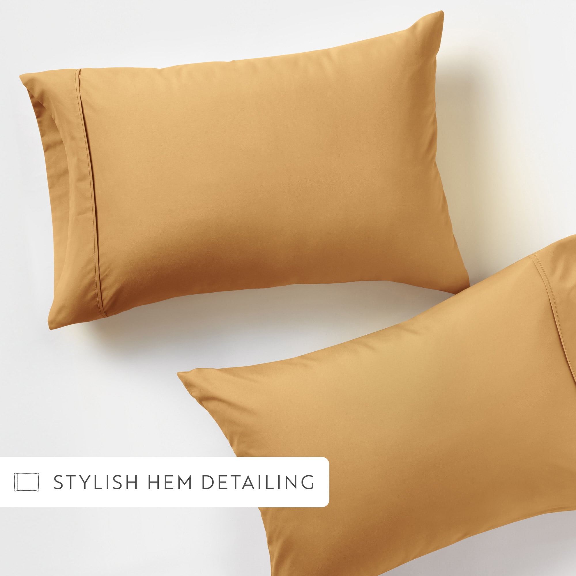 Noble Linens 2 Piece Pillow Case Set, Gold, Standard/Queen