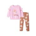 thumbnail image 3 of HILEELANG little Girl Sweatshirt and Leggings Set（Age:2-7Y) – Lotus leaf Long Sleeve Pink Fairy Dance Pullover and Brown Pants, Fall Winter for Kids 6T, 3 of 10