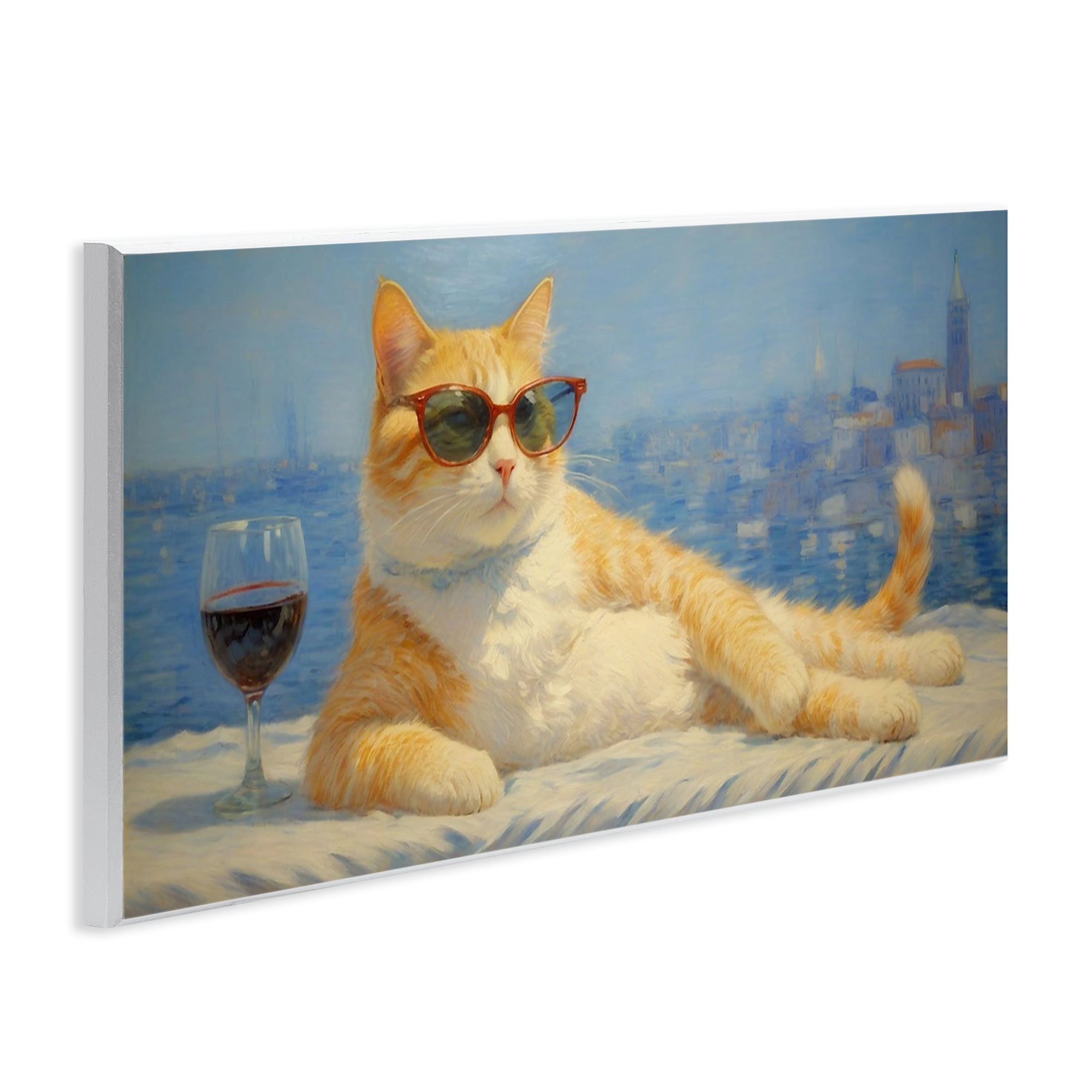 Stupell Industries Lounging Feline with Wine Glass Wall Plaque Art, design by Angie Hawke