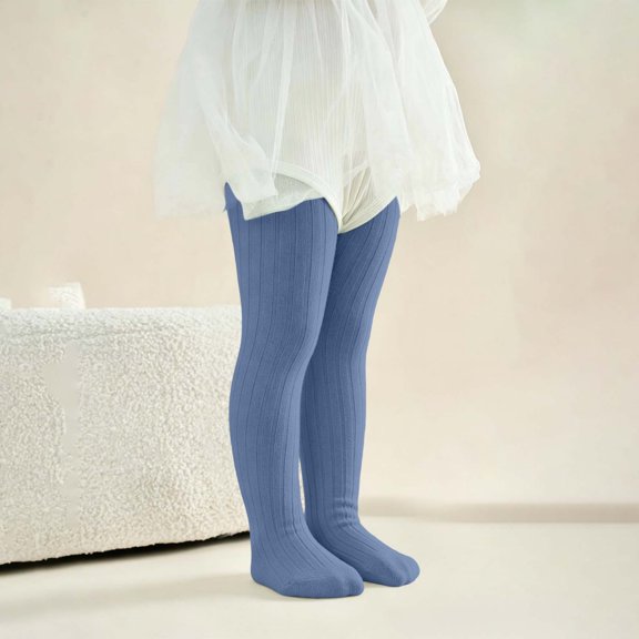 CQONEPT Girls Knit Leggings Stockings Basic Solid Stretch Pantyhose Cute Fall Winter Daily Dance Tights Blue 0-3 Months
