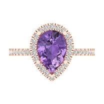 2.38 ct Pear Cut Simulated Alexandrite with Simulated Diamond Halo Accents 18K Rose Gold Womens Engagement Ring