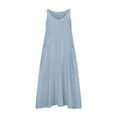thumbnail image 4 of Xdegoge Clothes Women Linen Dresses for Women 2025 Short Sleeve Crew Neck Maxi Dresses with Pockets Casual Loose Beach Vacation Sundresses Flowy Loose Sun Dress, 4 of 6
