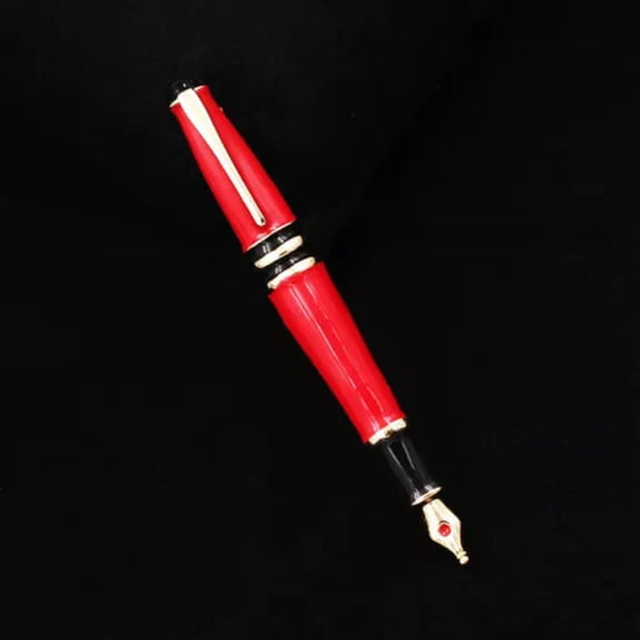 QQTDFG Large Gold Tone Metal Black & Red Enamel Fountain Pen Pin Brooch For Women/ Men-Red