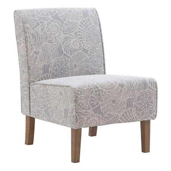Linon Lily Upholstered Armless Accent Chair Wood Legs in Gray Seashell Fabric