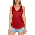 thumbnail image 3 of NeedBo Women's Silk Satin Tank Tops V Neck Camisole Sleeveless Casual Blouses Basic Tank Shirt, Red XS, 3 of 7