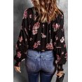 thumbnail image 1 of ABPHQTO Blusa de mujer con cuello en V y estampado floral negro con mangas abullonadas, 1 of 5