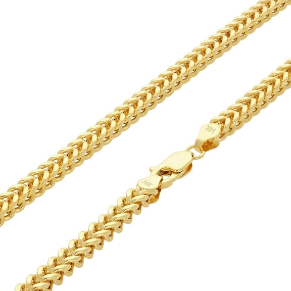 Nuragold 14k Real Yellow Gold Franco Square 3mm Box Chain Wheat Chain Necklace (18"-30") Italian Jewelry for Men & Women