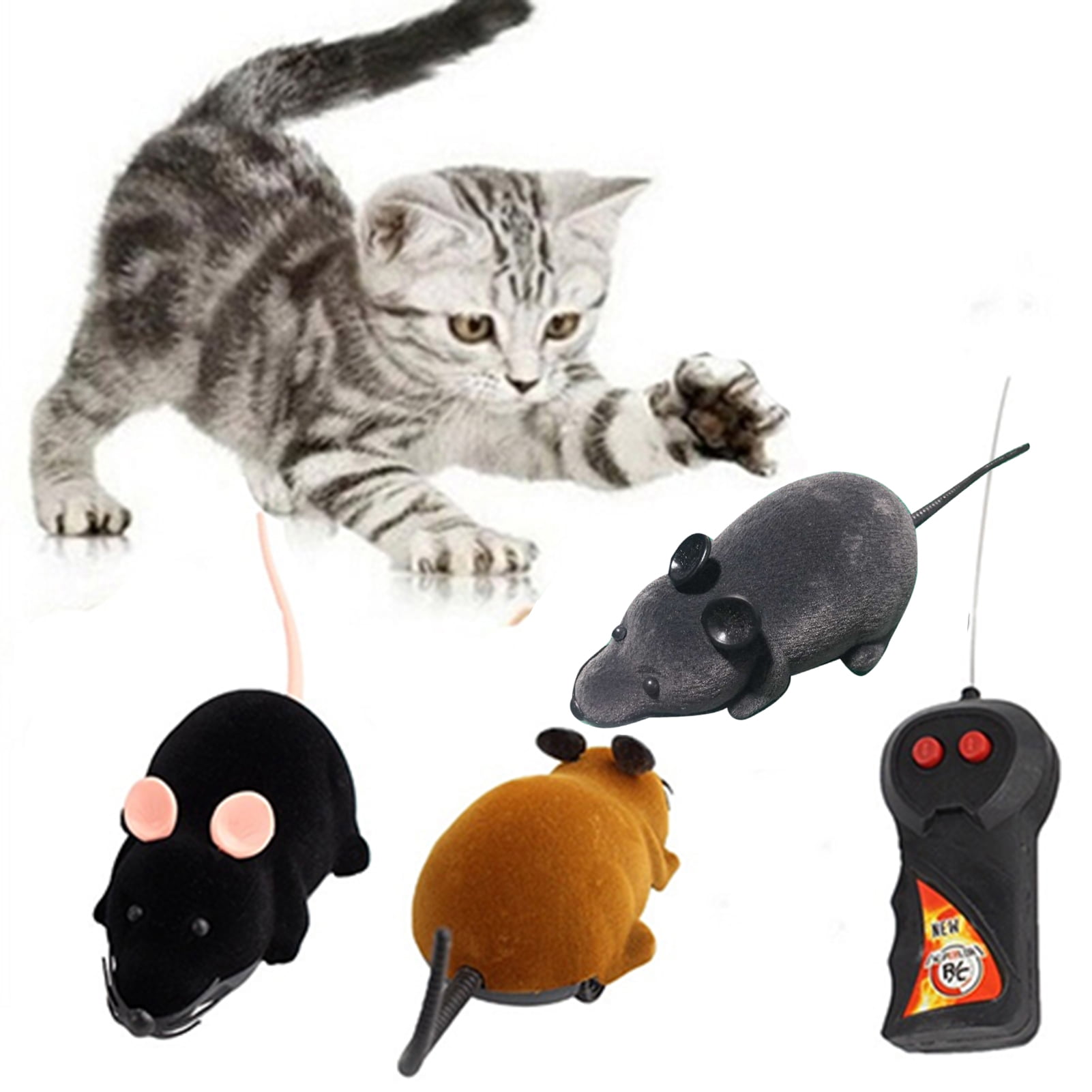 Trayknick Animal Toys Funny Rc Wireless Remote Control Rat Mouse Toy For Cat Dog Pet Brown