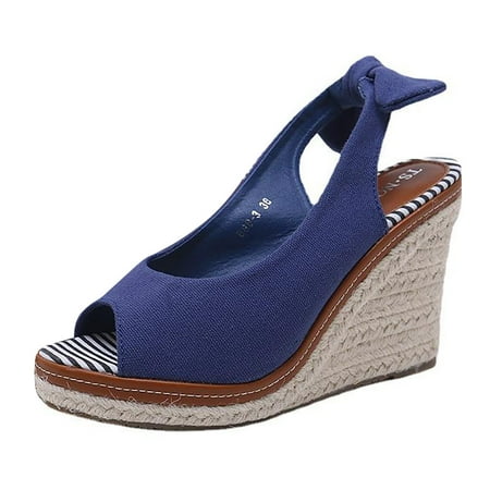 

PMUYBHF Sandals for Women for Home 2023 Spring/Summer New Roman Style Slope Heel Women s Sandals Fish Mouth Back Strap Women s Shoes Foreign Trade Large Sandals