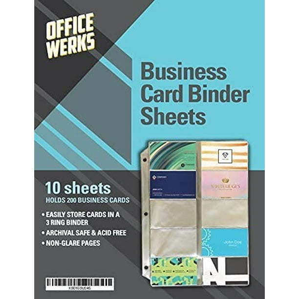 Business Card Sheet Protectors, Refill Sheets for 3 Ring Binder, 10