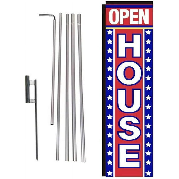 Open House Real Estate Rectangle Feather Banner Flag with Pole Kit and Ground Spike for Outdoor Advertising, Large Signs