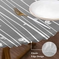 thumbnail image 3 of Gray Flower Round Tablecloth, Fitted Table Cover with Elastic for 45"-54" Round Tables, Geometric Stripe Gradient Branch Minimalist Table Cloth Outdoor Indoor Dinning Party Waterproof Tablecloths, 3 of 7