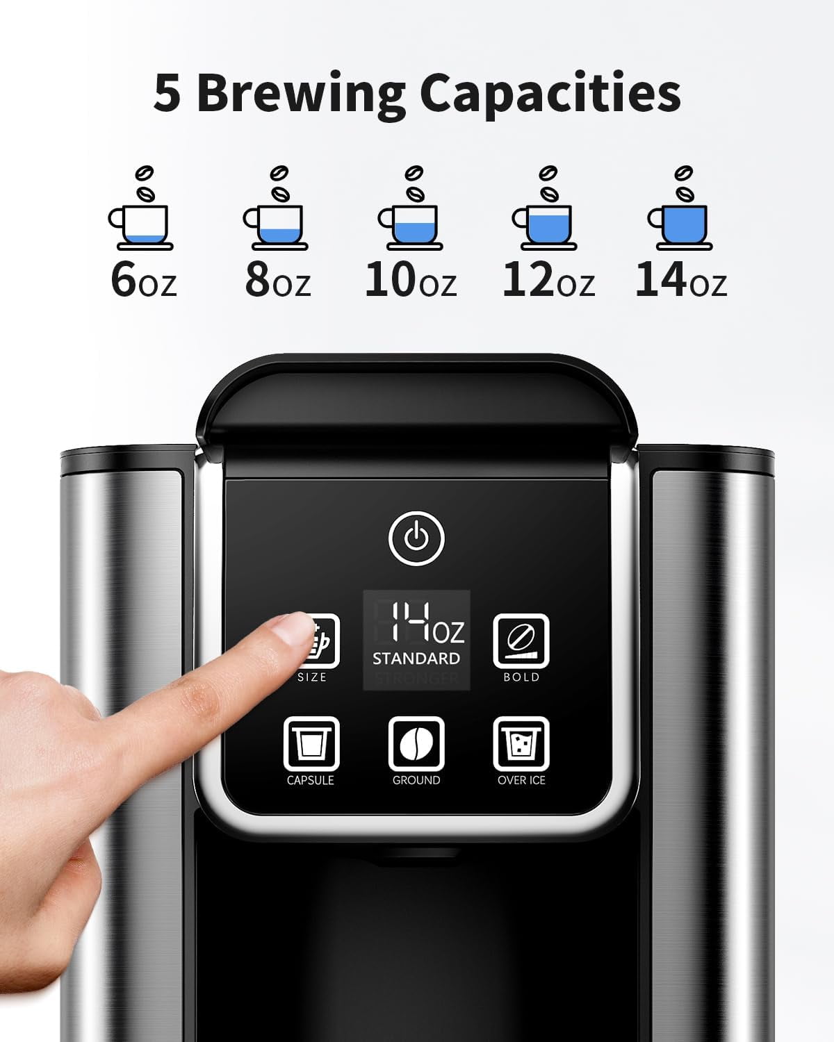 Hot  Iced Coffee Maker with Bold Setting, Single Serve Coffee Maker for K Cup and Grounds, 6-14 oz Brew Sizes, 50 oz Removable Water Tank, One Cup Coffee Machine, Black