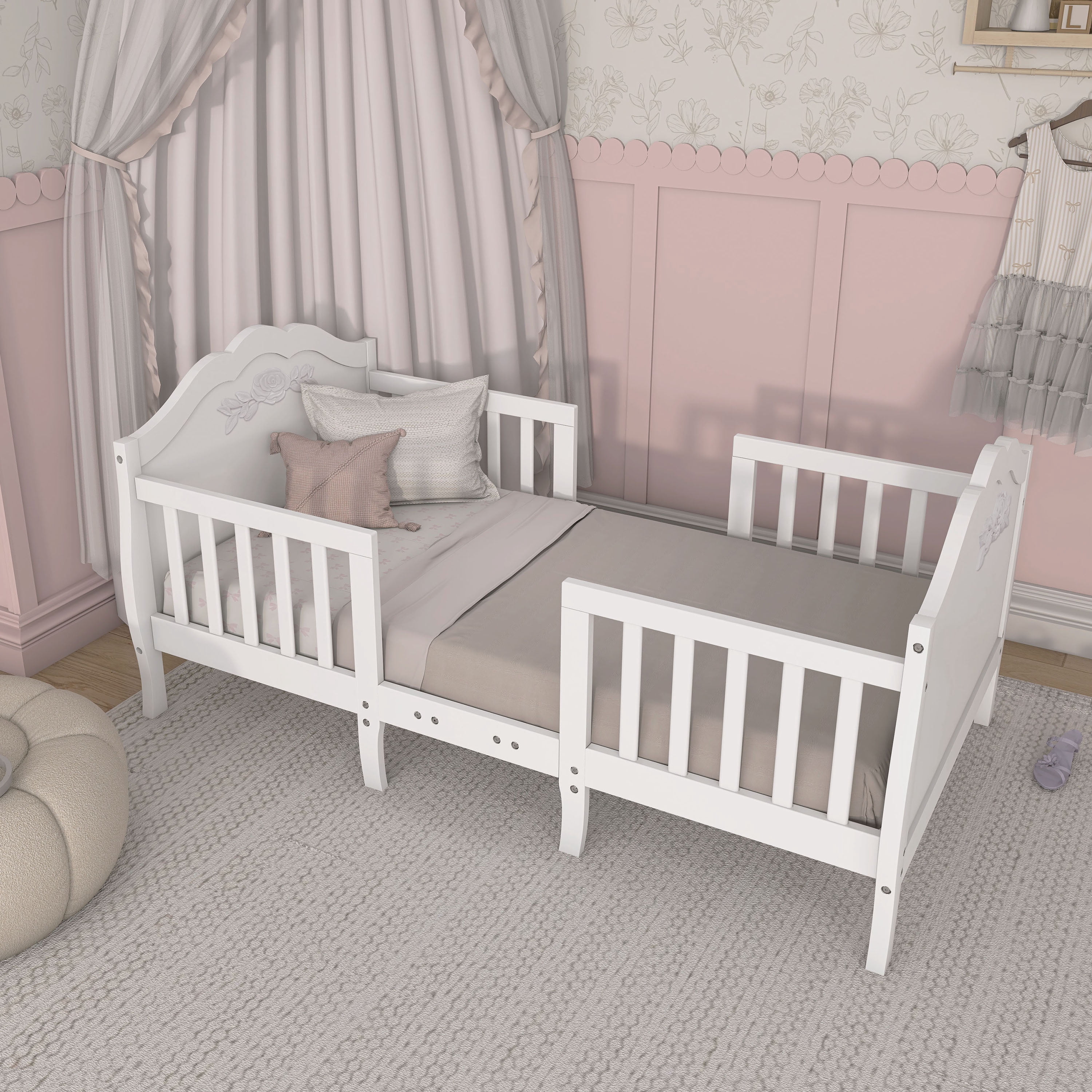 Dream On Me Rose 3-in-1 Convertible Toddler Bed, Greenguard Gold and JPMA Certified, White