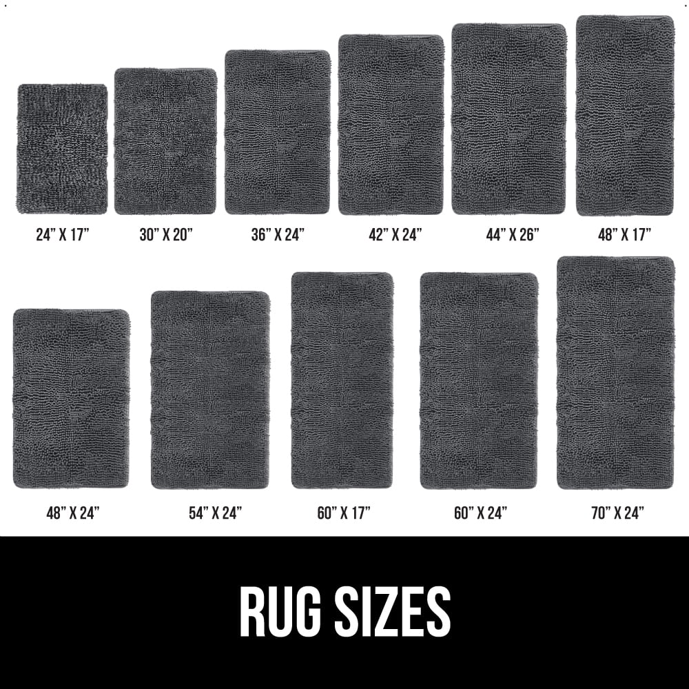GORILLA GRIP Chenille Bath Rug 24x17, Rubber Backing Quick Dry Washable Microfiber Mats, Charcoal