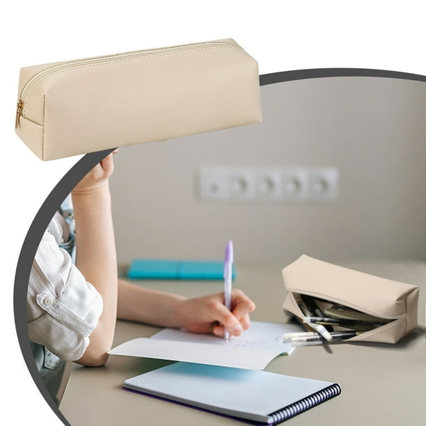 Estuche de cuero para lápices para la escuela y la oficina | Organizador con cremallera para lápices, bolígrafos, maquillaje y monedas | Estuche impermeable negro para lápices para estudiantes y