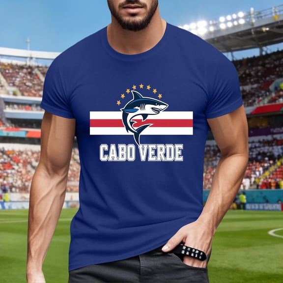 Mens Soccer Shirt Cabo Verde Raglan Tops Short Sleeve Tee Celebrating Cape Verde Football Classic Crewneck Sports Fan Casual Tops Tee L