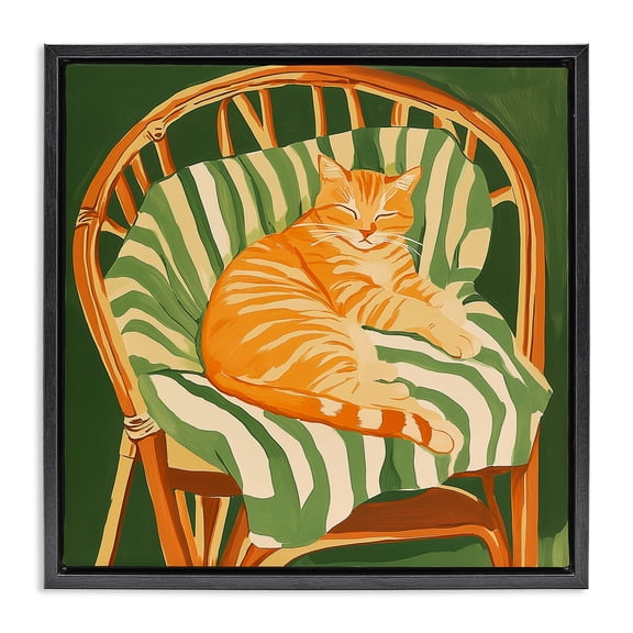 Stupell Industries Cat In Rattan Chair Black Framed Floater Canvas Wall Art, design by Walker Noble