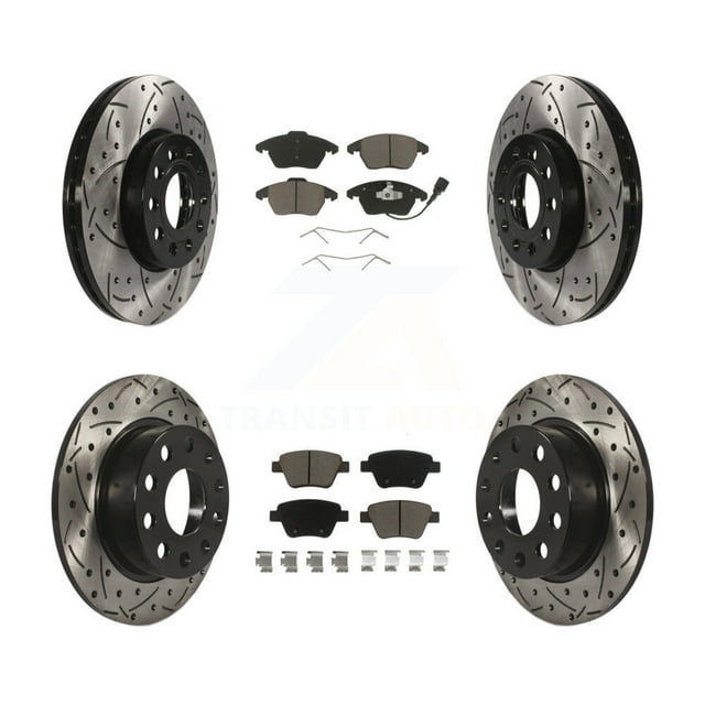 Transit Auto Front Rear Coated Drilled Slotted Disc Brake Rotors and Ceramic Pads Kit for Car 2017-2018 Volkswagen Jetta 1.8L 1.4L with 272mm Diameter Rotor KDC-100299