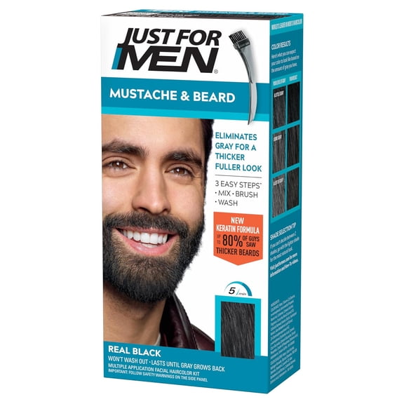 Just For Men Mustache & Beard, Beard Dye for Men, Real Black - Kit
