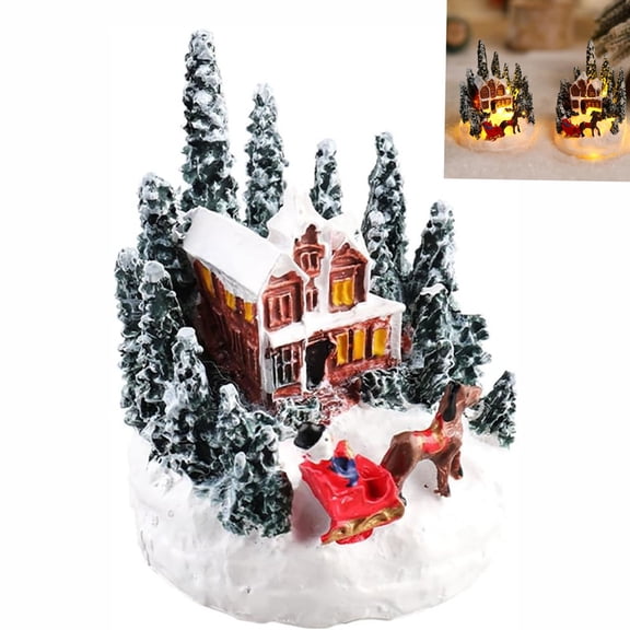 ALOEWXXR Lighted Christmas Village Houses, LED Christmas Village Figurines with Snowy Trees, Battery Operated Xmas Town Tabletop Mantel Decor