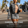 thumbnail image 5 of Women's 2 Piece Denim Outfits Y2K Cross Patchwork Zip Up Denim Jacket and Mini Skirt Set Streetwear Clubwear, 5 of 6