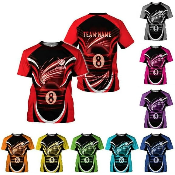 Personalized 3D Billiard Shirt Custom Name Men Women Team Apparel Pool 8 Ball Flag Tshirt Billiards Shirts Gift (Red, S)