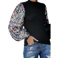 thumbnail image 3 of Women's Confetti Sequin Balloon Long Sleeve Mock Neck Pullover Sweater, 3 of 6