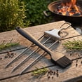 thumbnail image 5 of 3 Prong Skewers for Grilling,for Kabobs 14 Inch 3-Prong Metal BBQ Skewers for Grilling with Slider Push Bar – Reusable Flat Grilling Skewers for Meat Chicken (1 forks + brush), 5 of 6