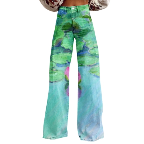 Bovemsi Wide Leg Pants Woman 2025 New Summer Flower Lightweight And Loose Casual Colorful Imitation Jeans Travel Pants
